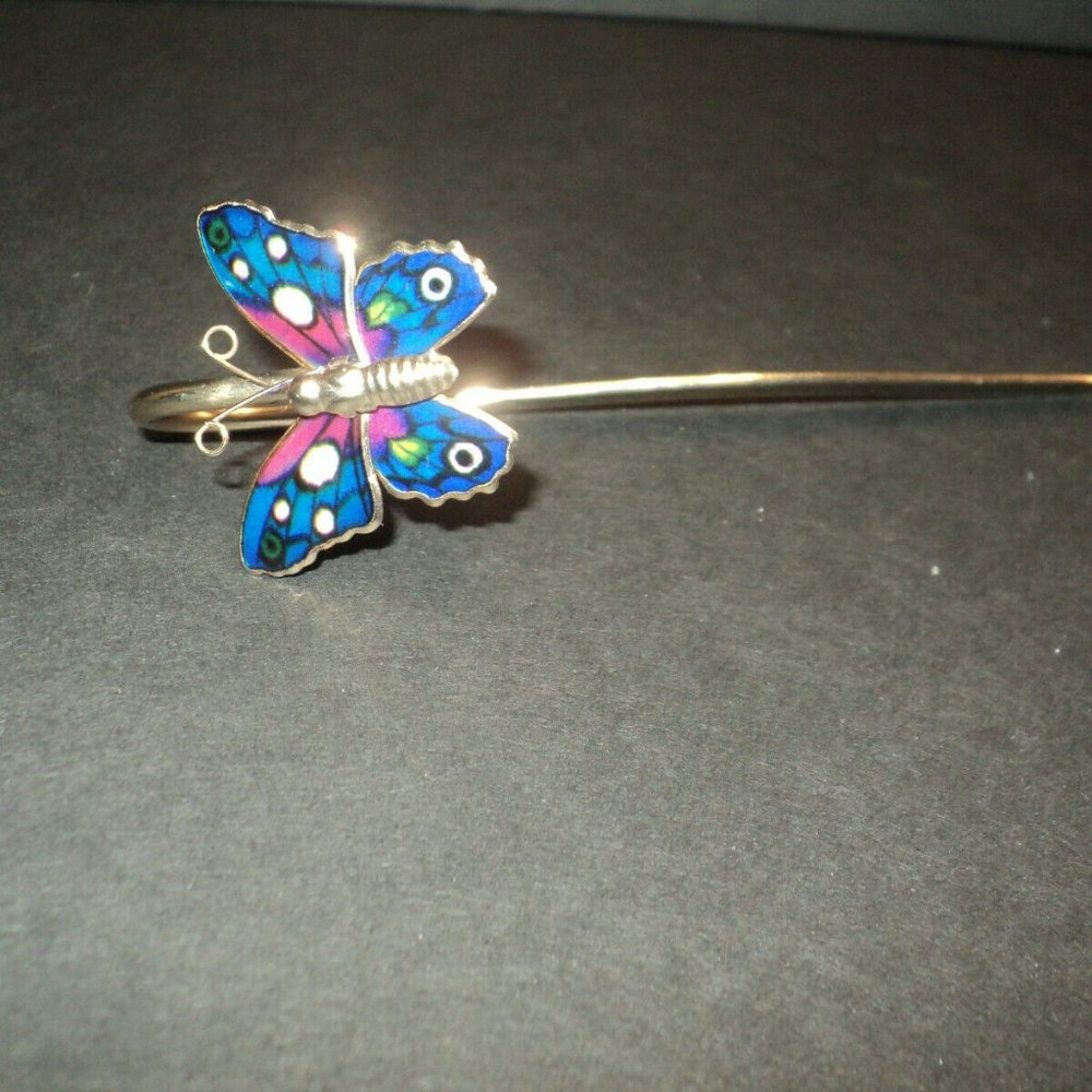 NEW Butterfly Enameled Book Mark Marker Blue & Magenta Gold Toned 4"